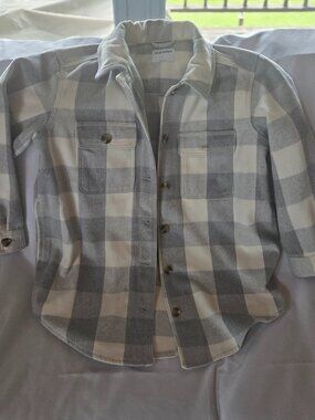 Old Navy Buffalo Plaid Flannel Shacket Gray White Size L